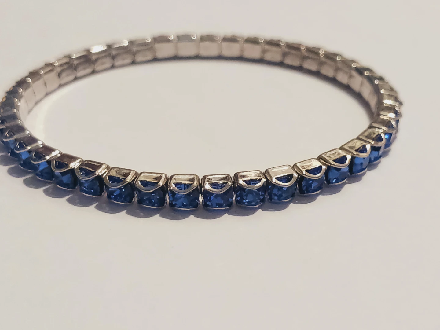 Silver Tone Blue Rhinestone Stretch Bracelet - photo 2