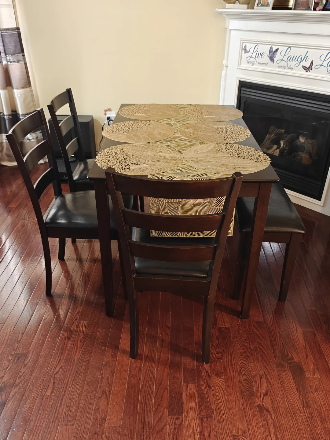 Dark Brown Wooden Dining Chairs and Bench, 5 piece - photo 2
