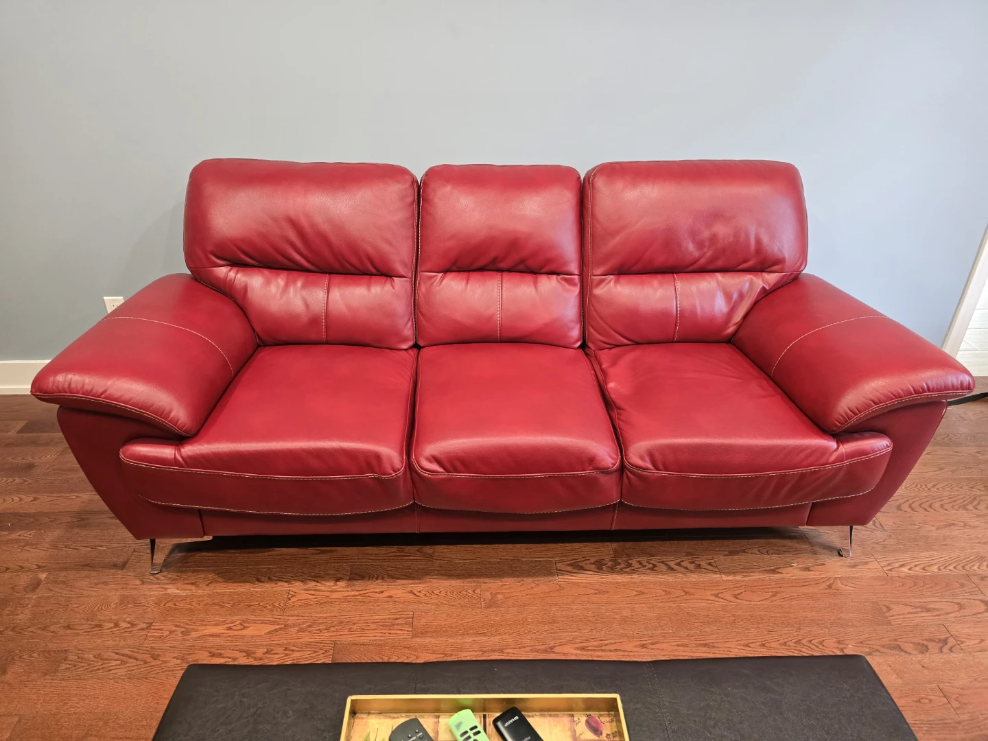 Red Leather 3-Seater Sofa