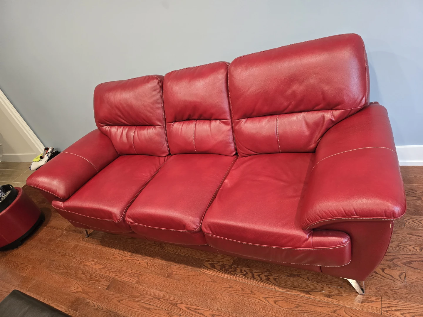 Red Leather 3-Seater Sofa - photo 2