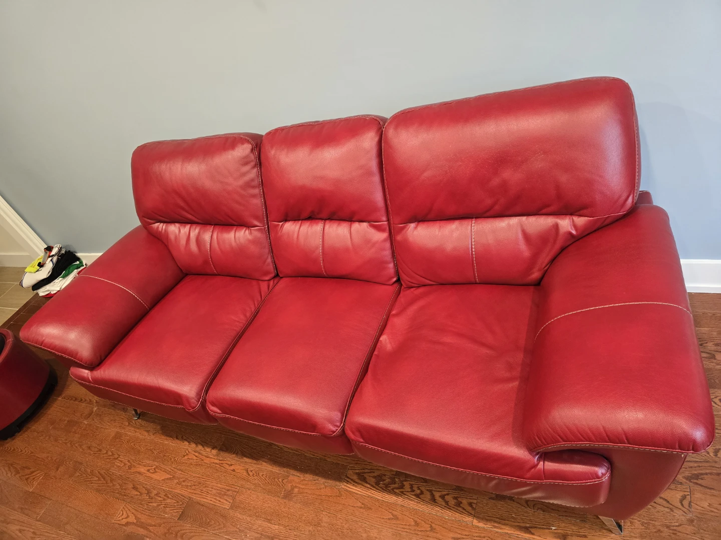 Red Leather 3-Seater Sofa - photo 4
