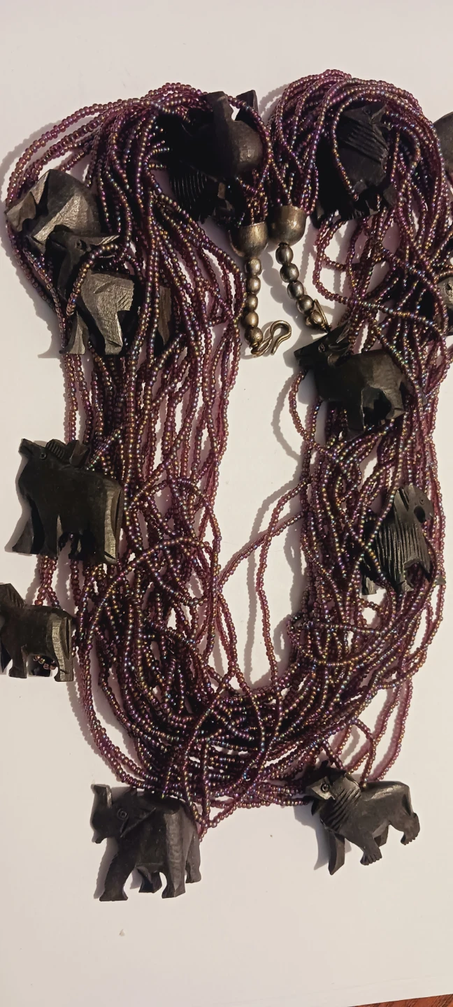Purple Beaded Necklace with Carved Animal Charms - photo 3