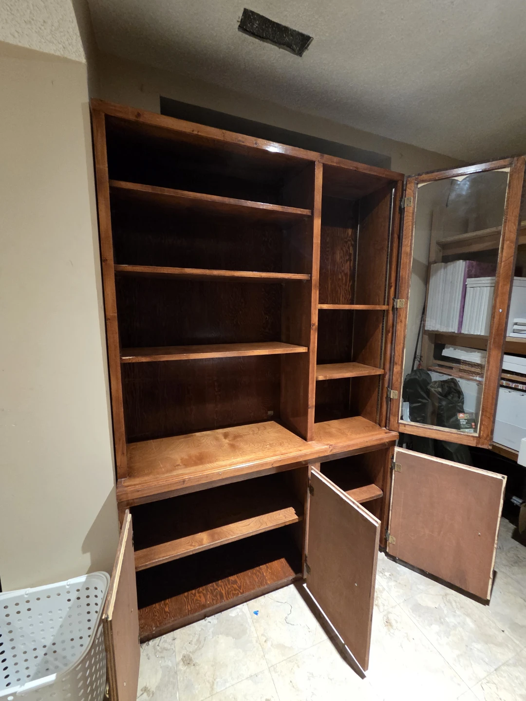 Wooden Display Cabinet with Glass Doors and Shelving - photo 2