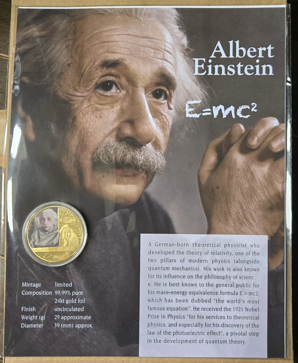 Albert Einstein E=mc² 24kt Gold Foil Coin