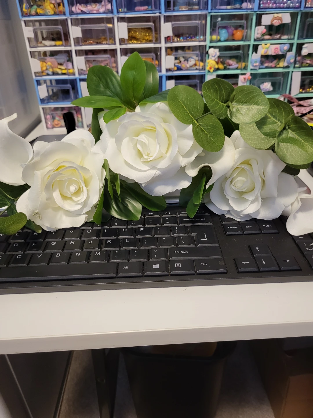 Artificial White Roses Floral Arrangement