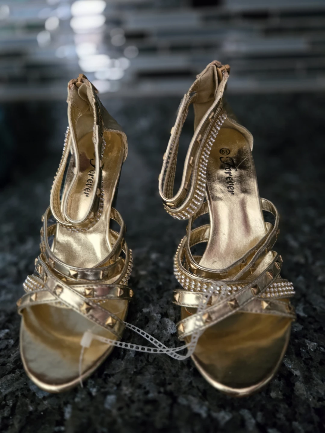 Forever 21 Gold Strappy Studded Heels Size 6.5