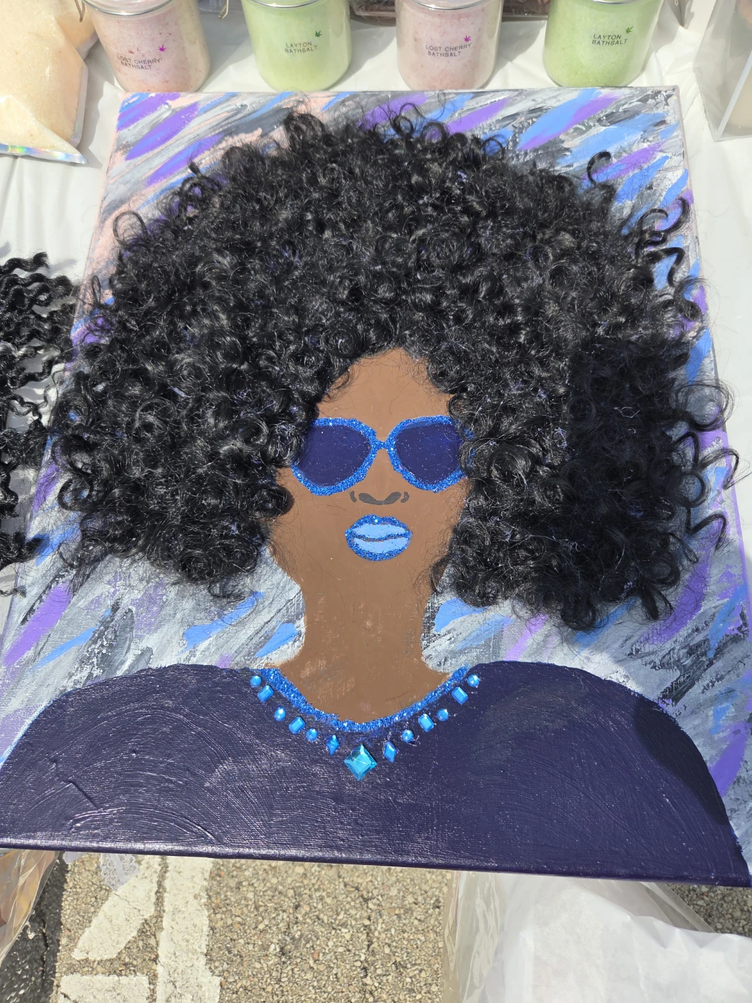 Handmade Textured Art of a Woman with Afro