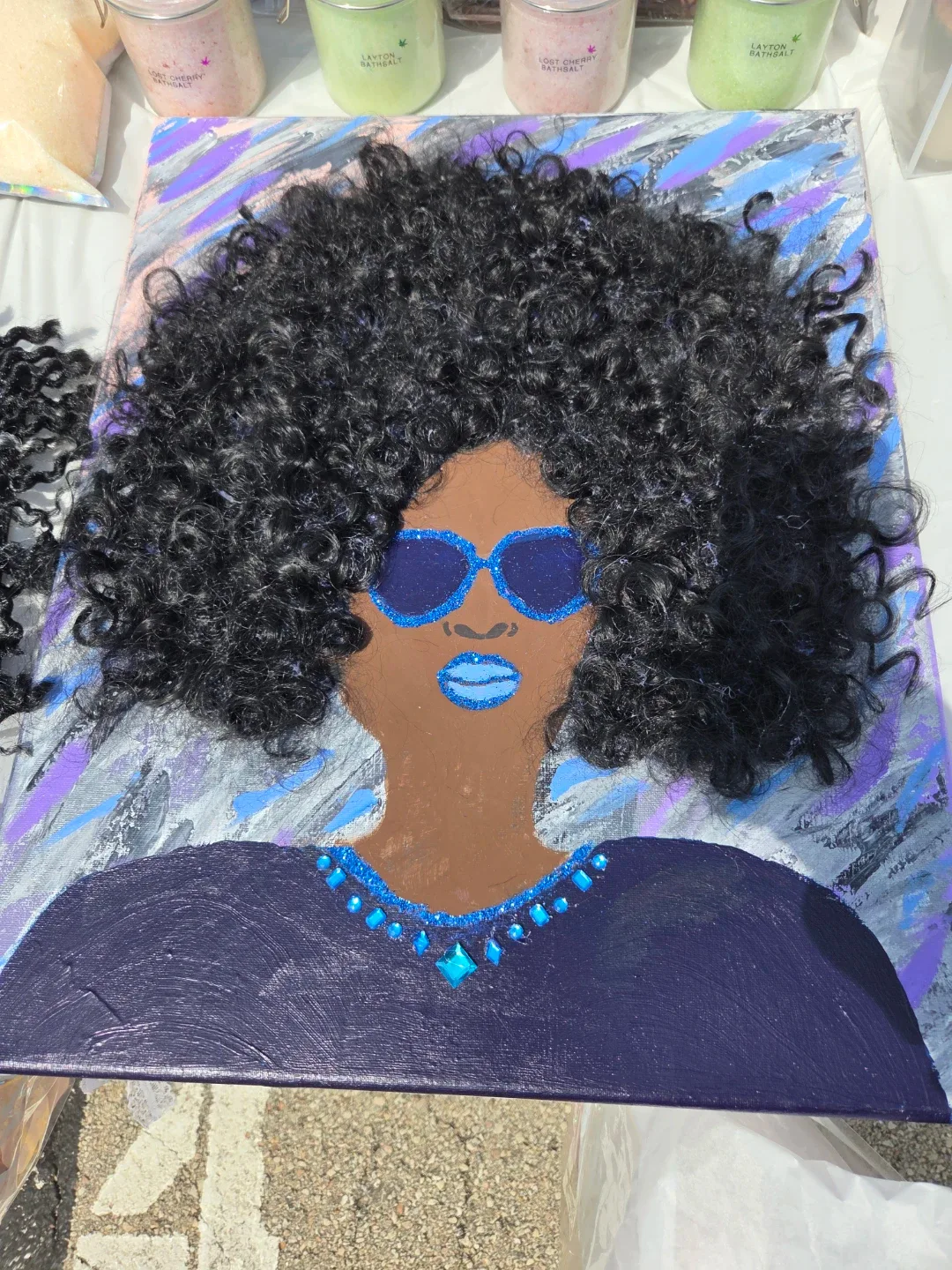 Handmade Textured Art of a Woman with Afro
