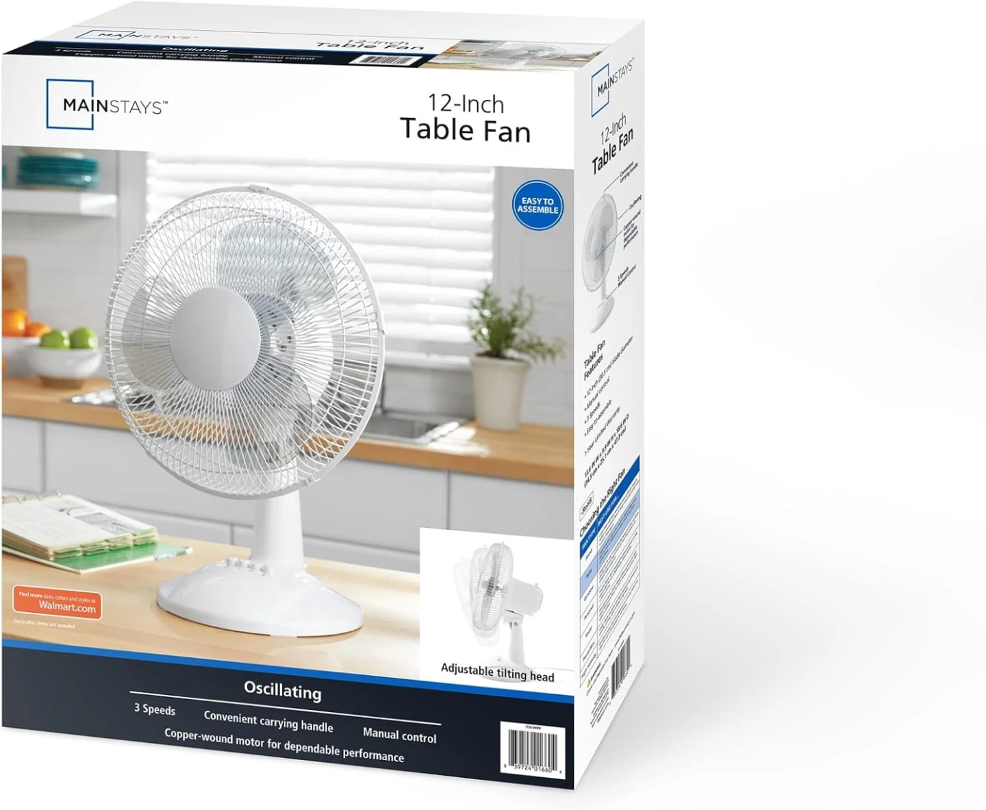 White 12 Inch Plastic/Steel Table Fan by MAINSTAYS - photo 3