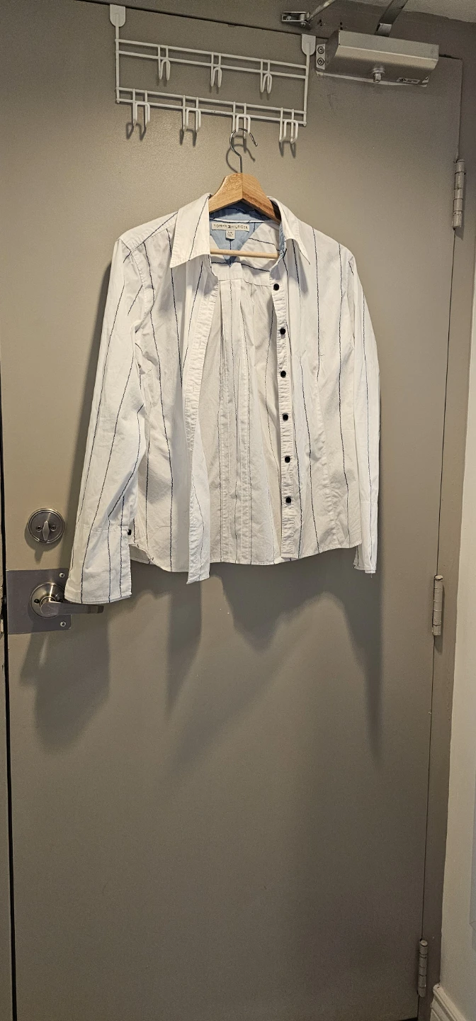 Tommy Hilfiger White Striped Button-Up Shirt - Size L/G