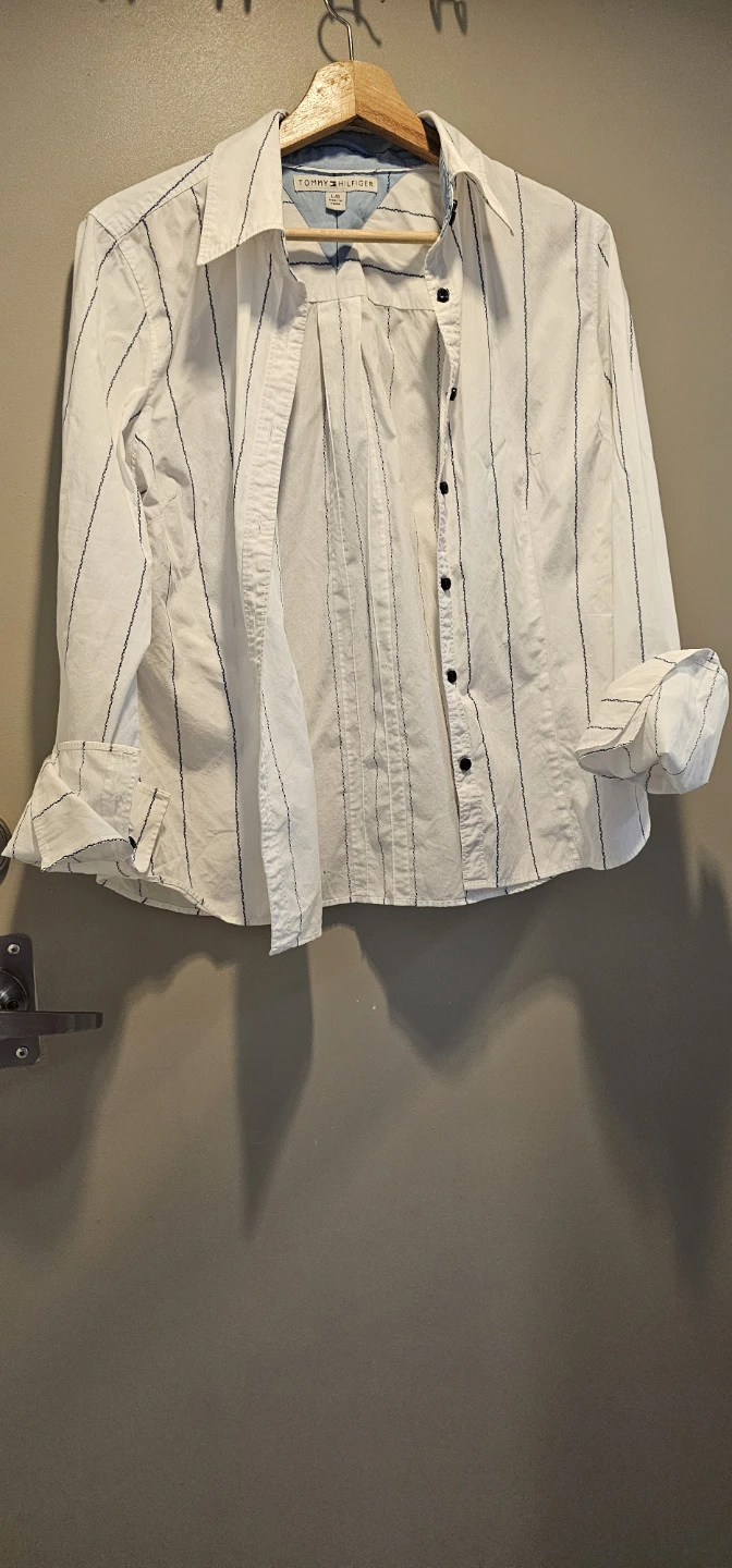 Tommy Hilfiger White Striped Button-Up Shirt - Size L/G - photo 4