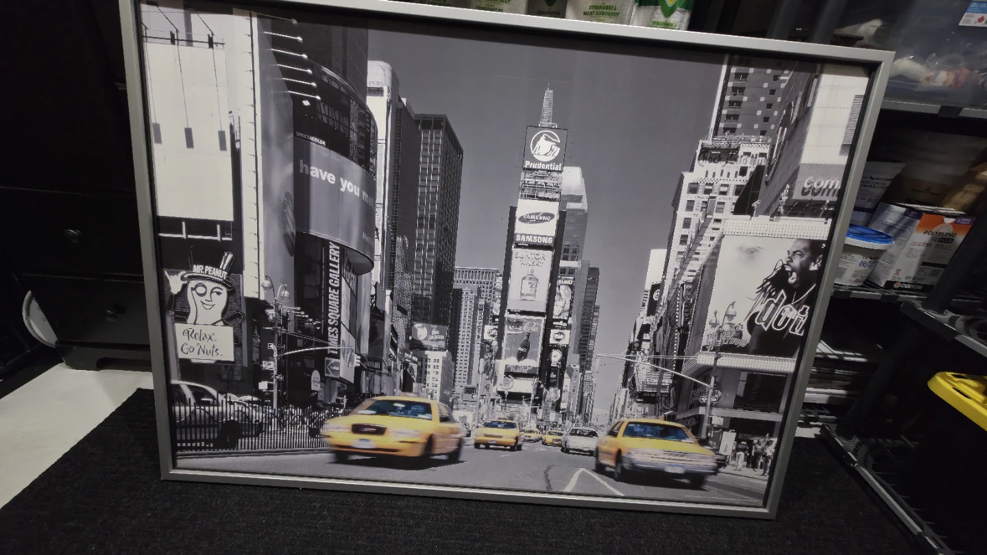 55" x 40" Framed Black and White Times Square Wall Art
