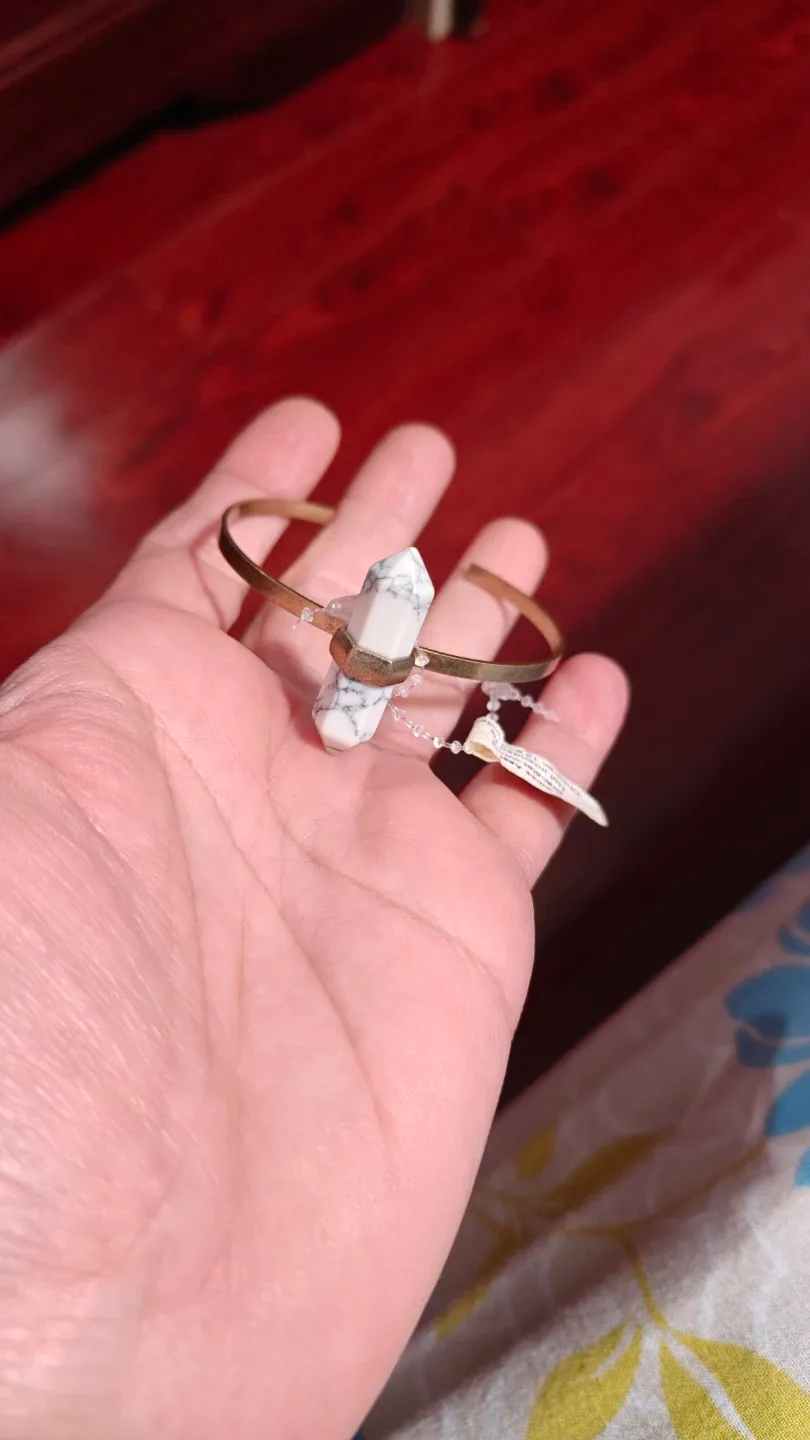 Bangle Bracelet with White Stone