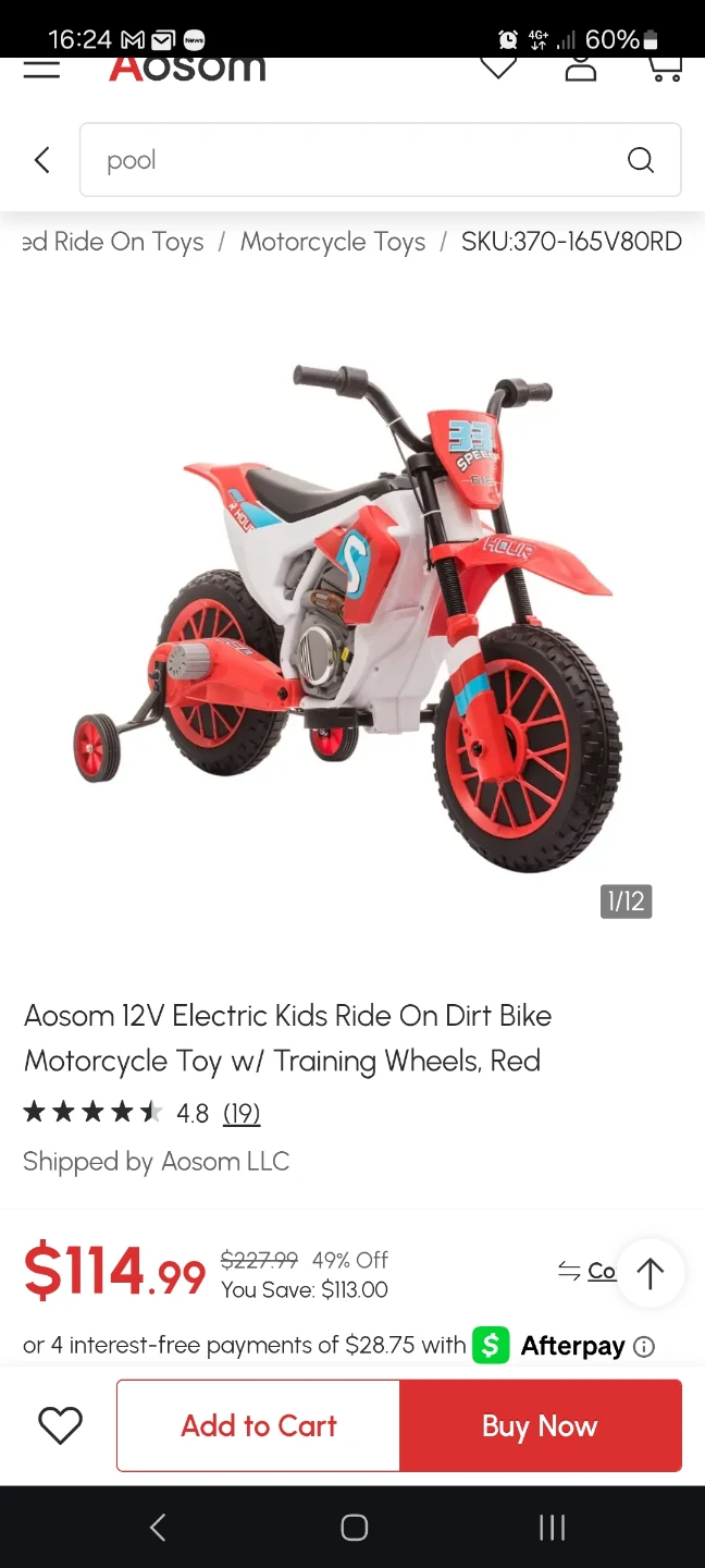 Aosom 12V Electric Kids Ride On Dirt Bike w/ Training Wheels, - photo 4