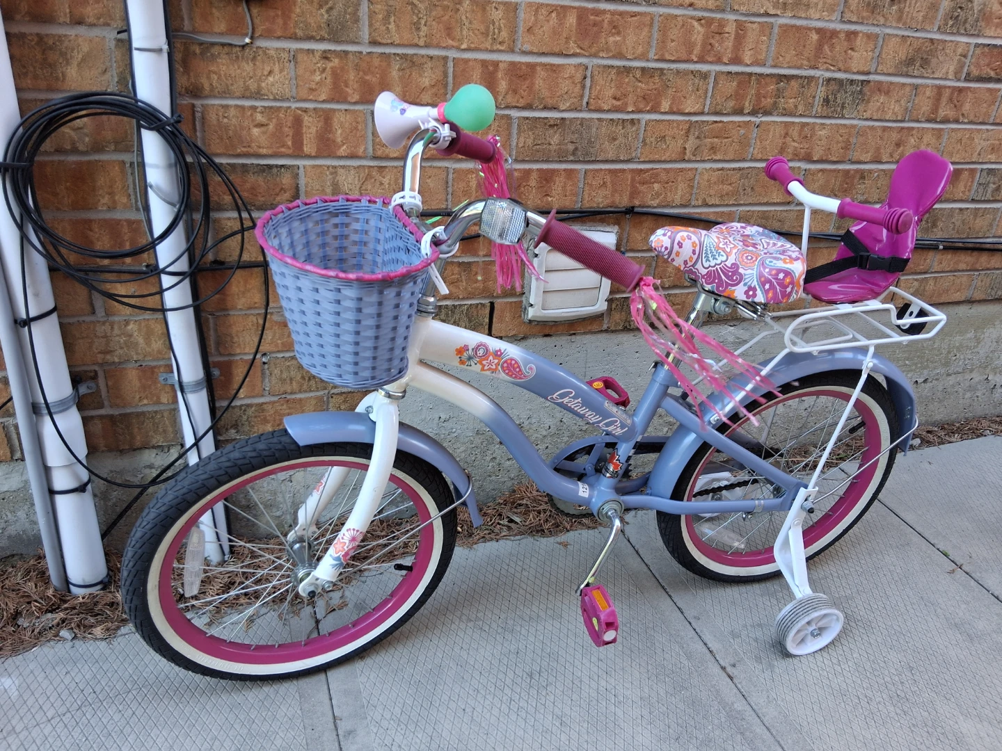 Kids' girl Bicycle with Training Wheels and Doll Seat