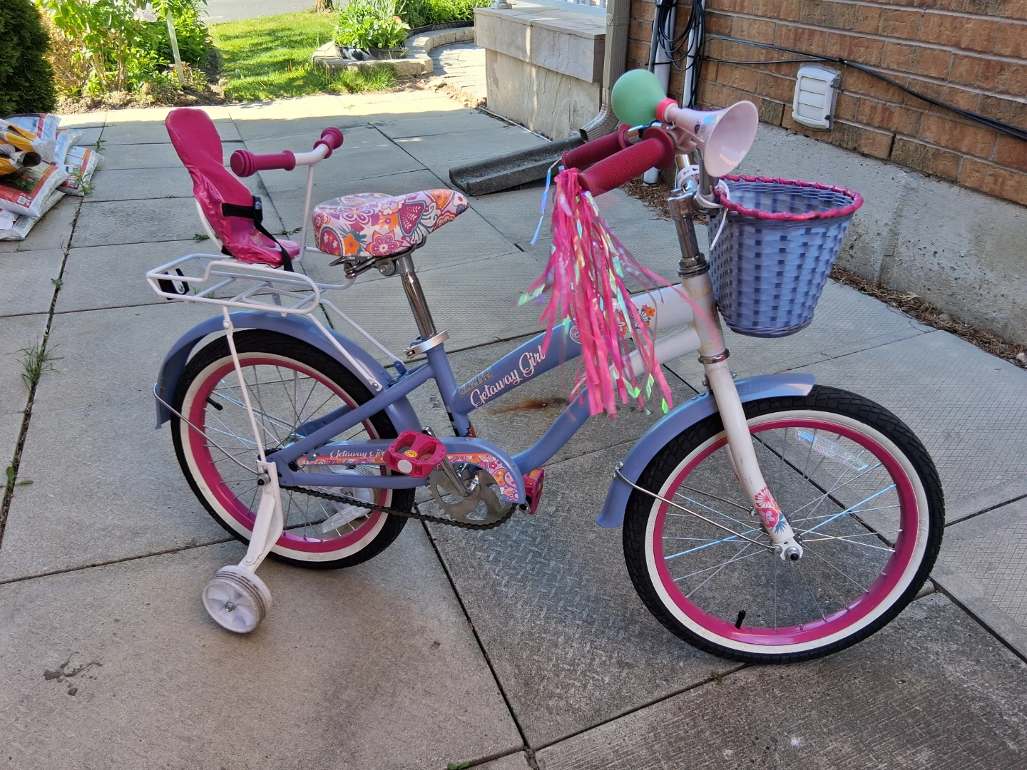 Kids' girl Bicycle with Training Wheels and Doll Seat - photo 2