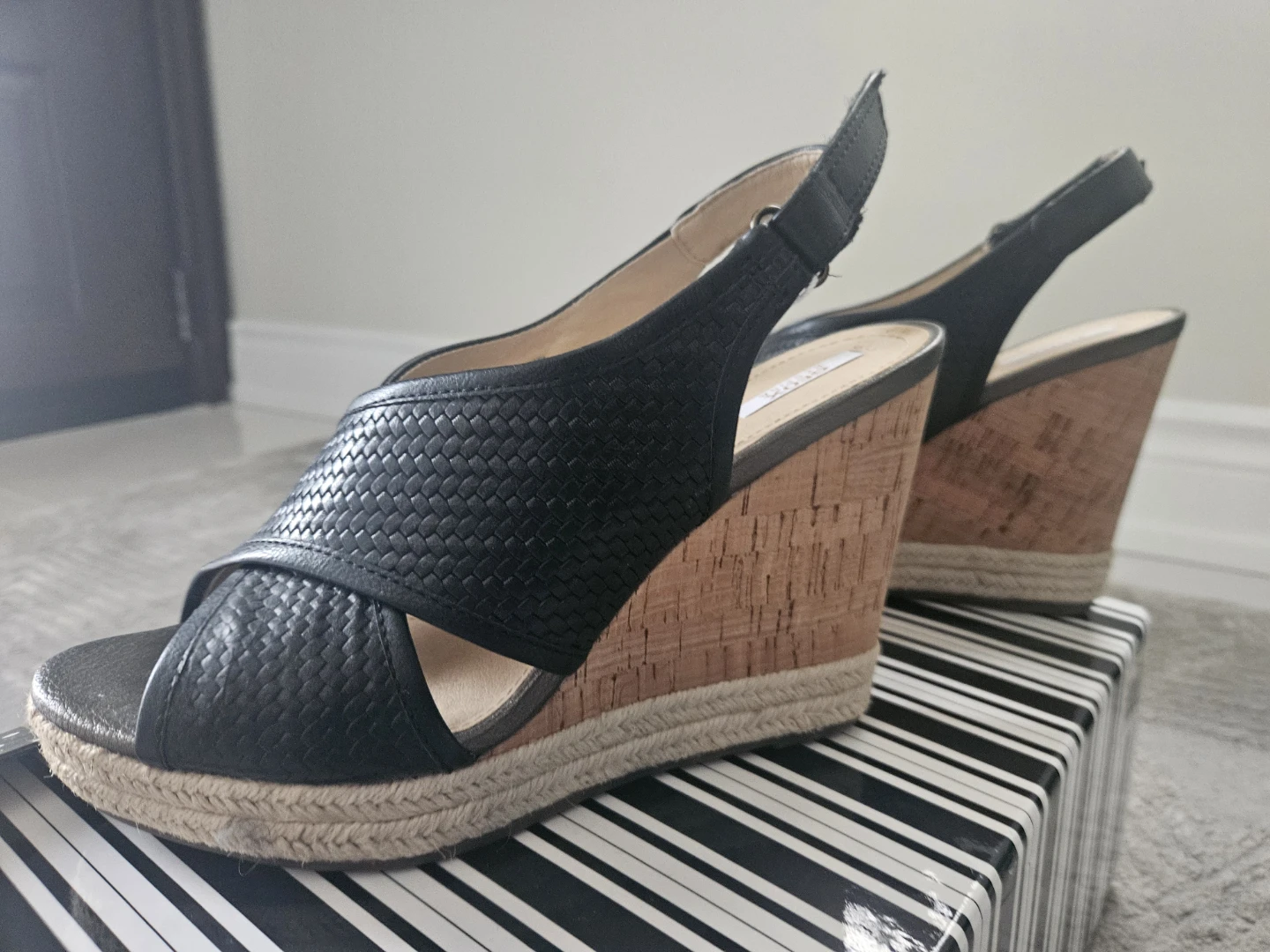 Geox Respira Black Wedge Sandals