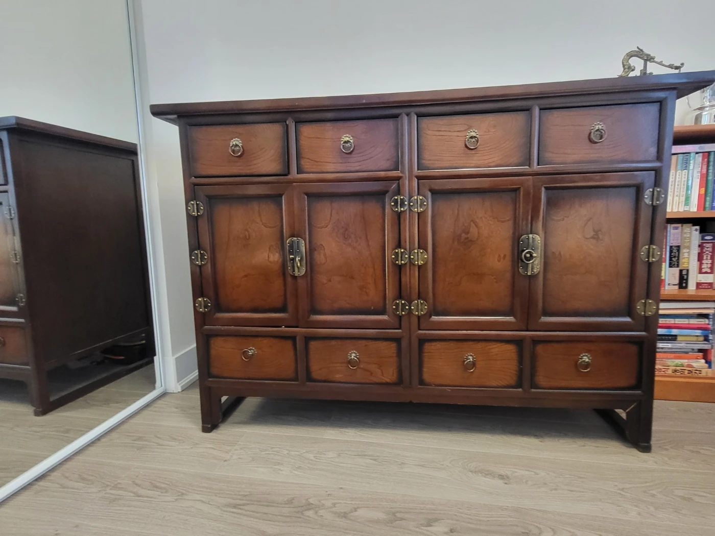 Antique Wooden Cabinet with Drawers and Doors
