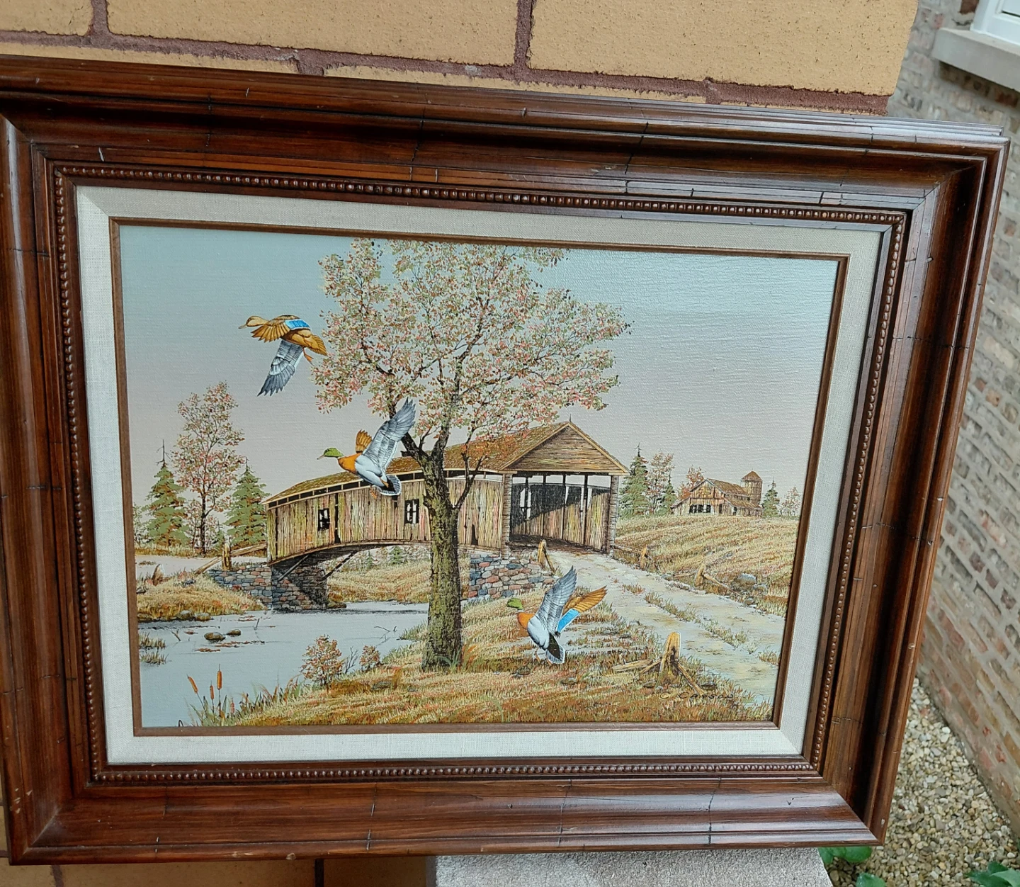 C. CARSON serigraph Painting with Ducks and Covered Bridge - photo 4