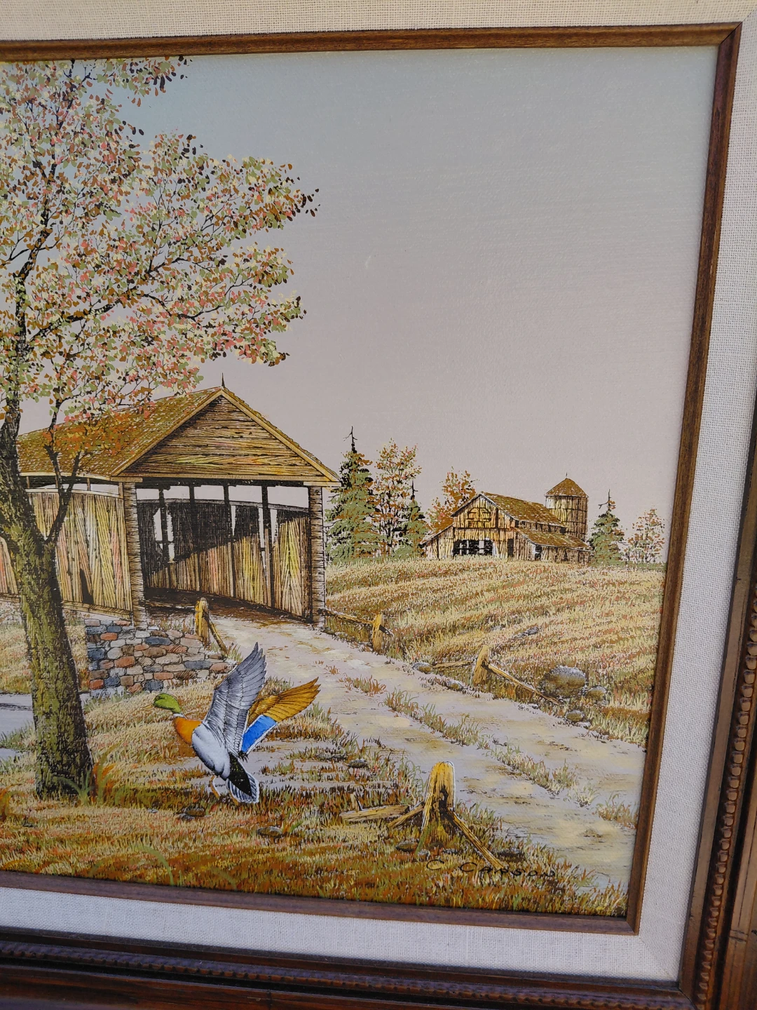 C. CARSON serigraph Painting with Ducks and Covered Bridge - photo 5