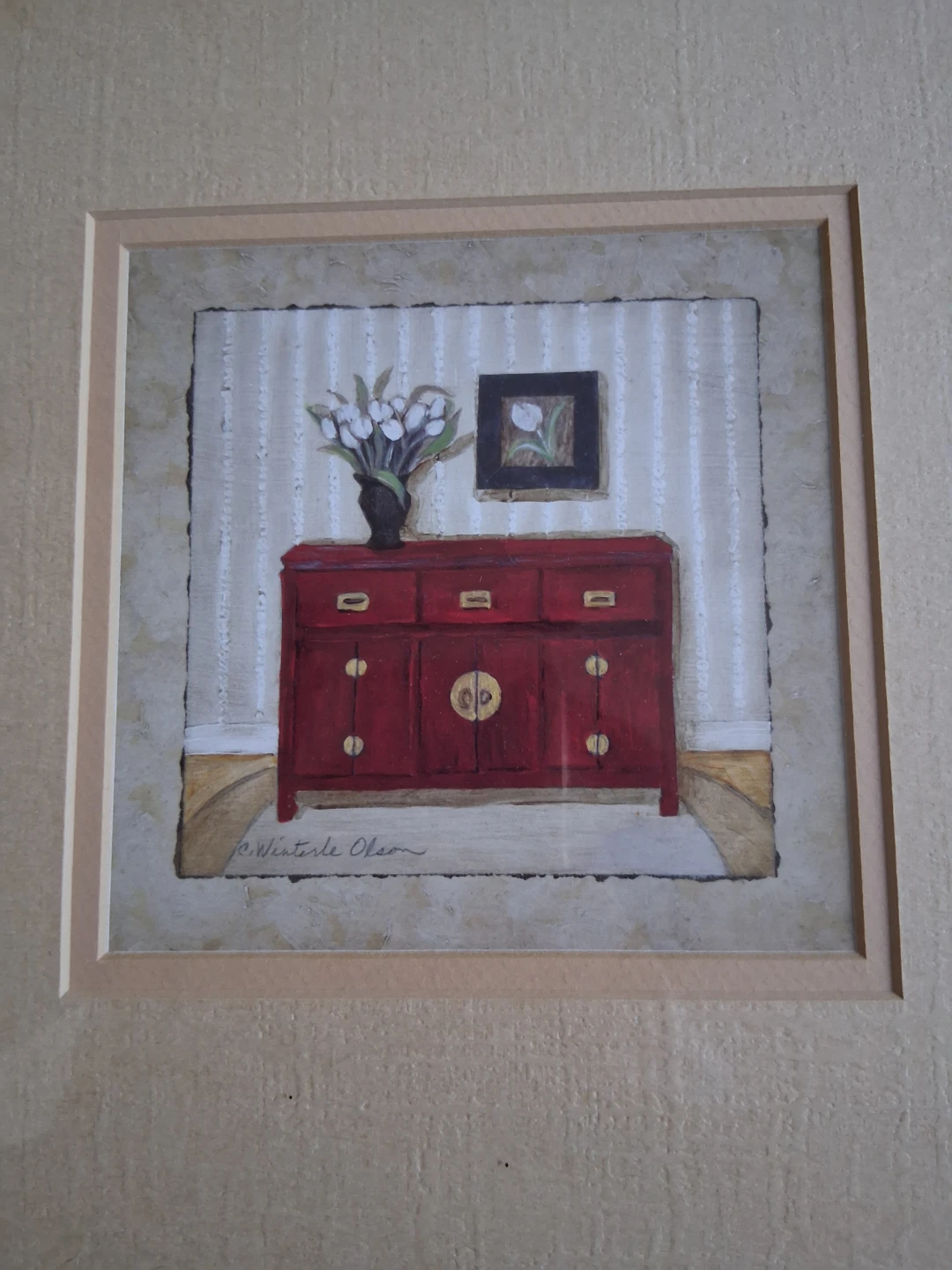 Framed Artwork - Red Dresser with Flowers - photo 2