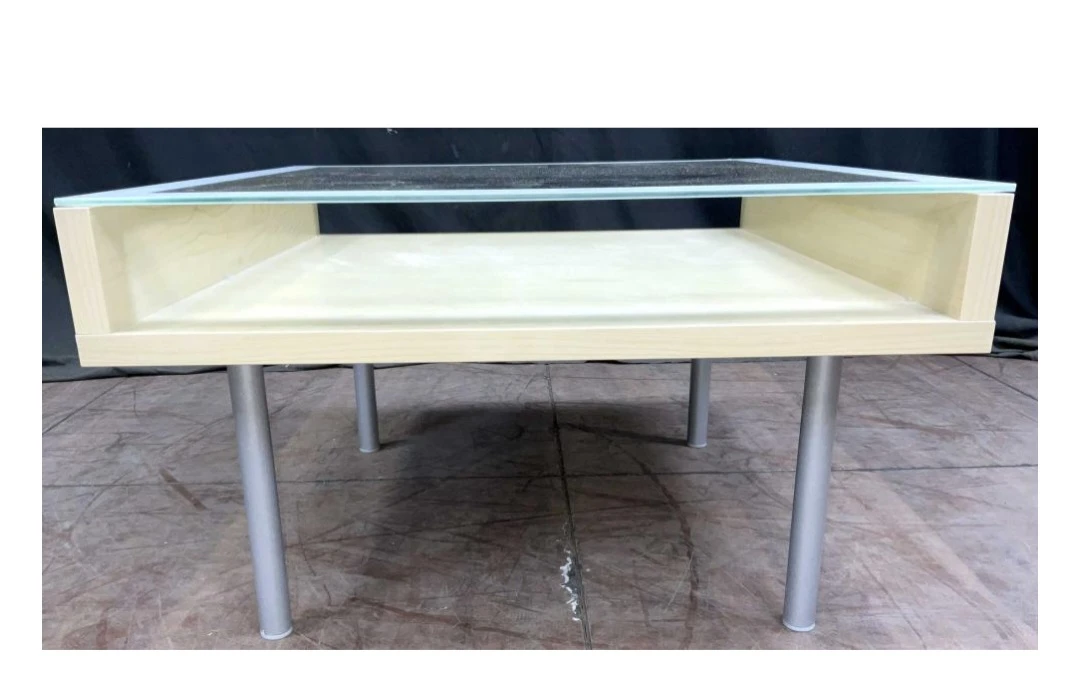 Modern Coffee Table with Glass Top and Storage Shelf