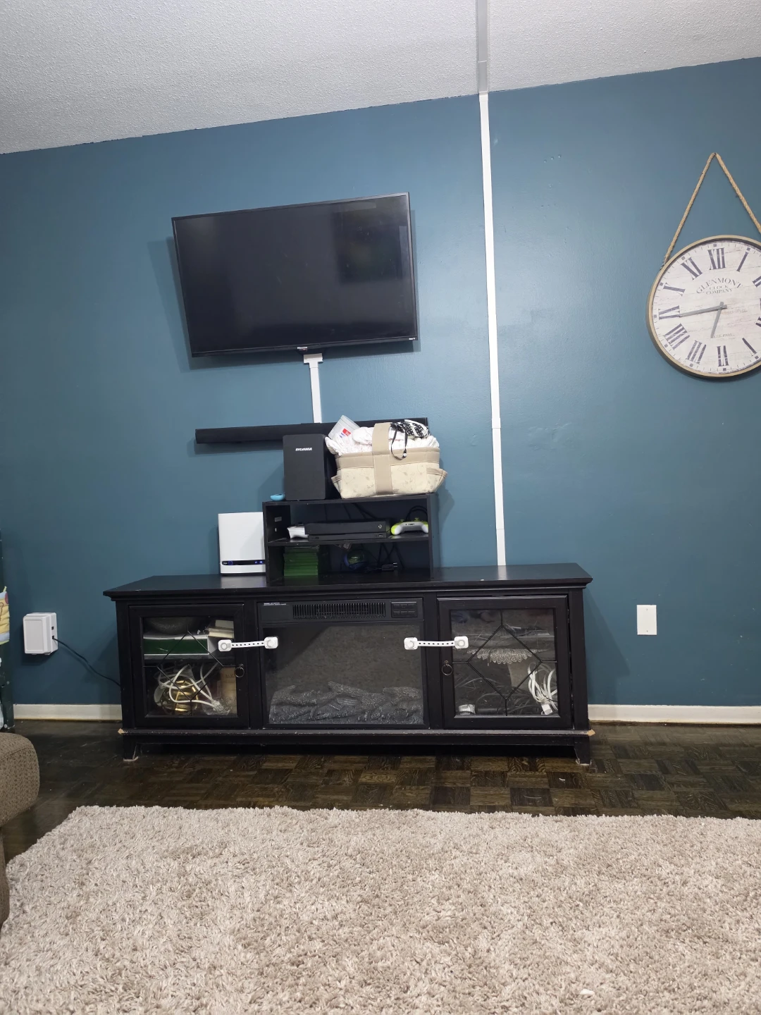 Brown/Black Entertainment Unit with Fireplace