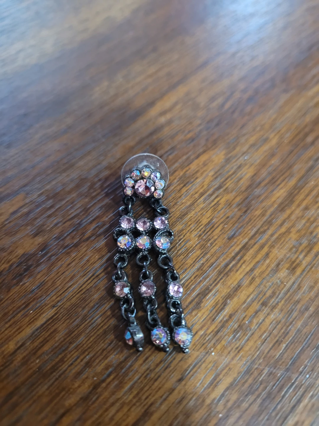 Dangle Earring with Pink and Clear Jewels