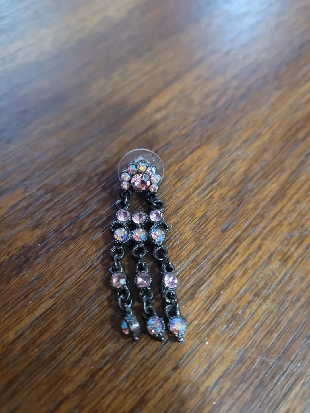 Dangle Earring with Pink and Clear Jewels