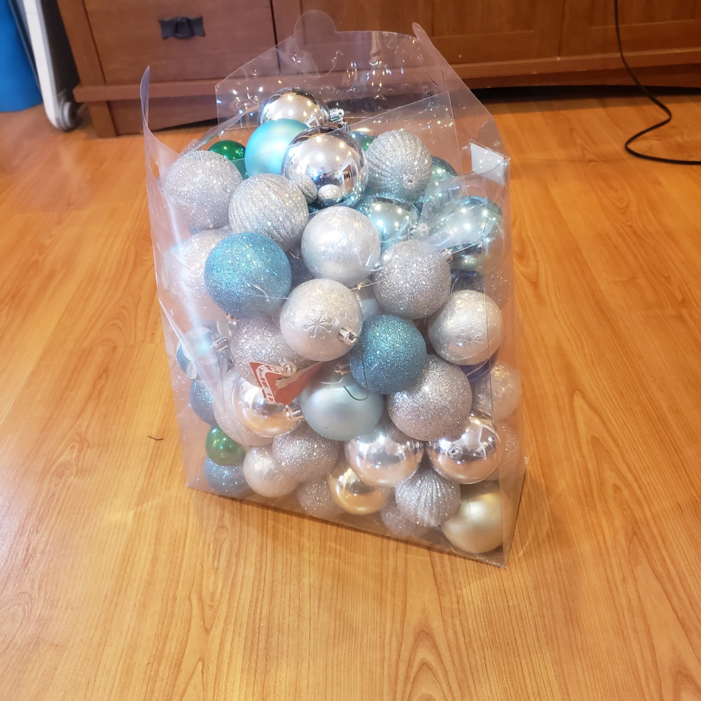 Bag of Blue, Silver, and Gold Christmas Ornaments