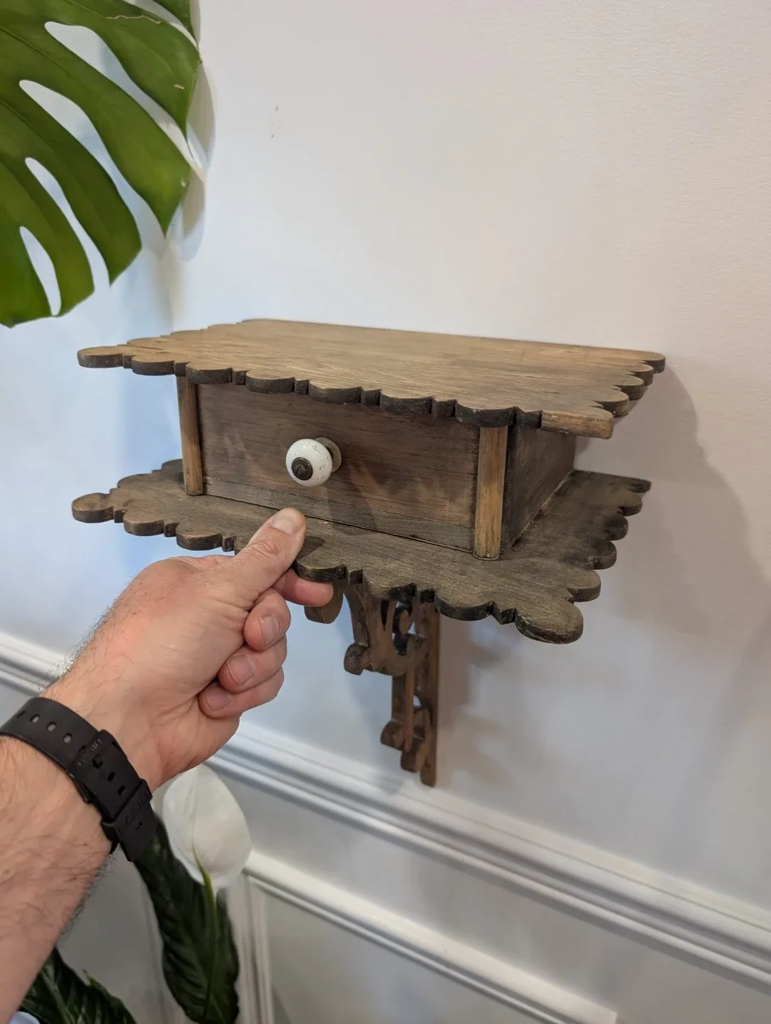 Vintage Wooden Wall Shelf with Drawer - photo 2