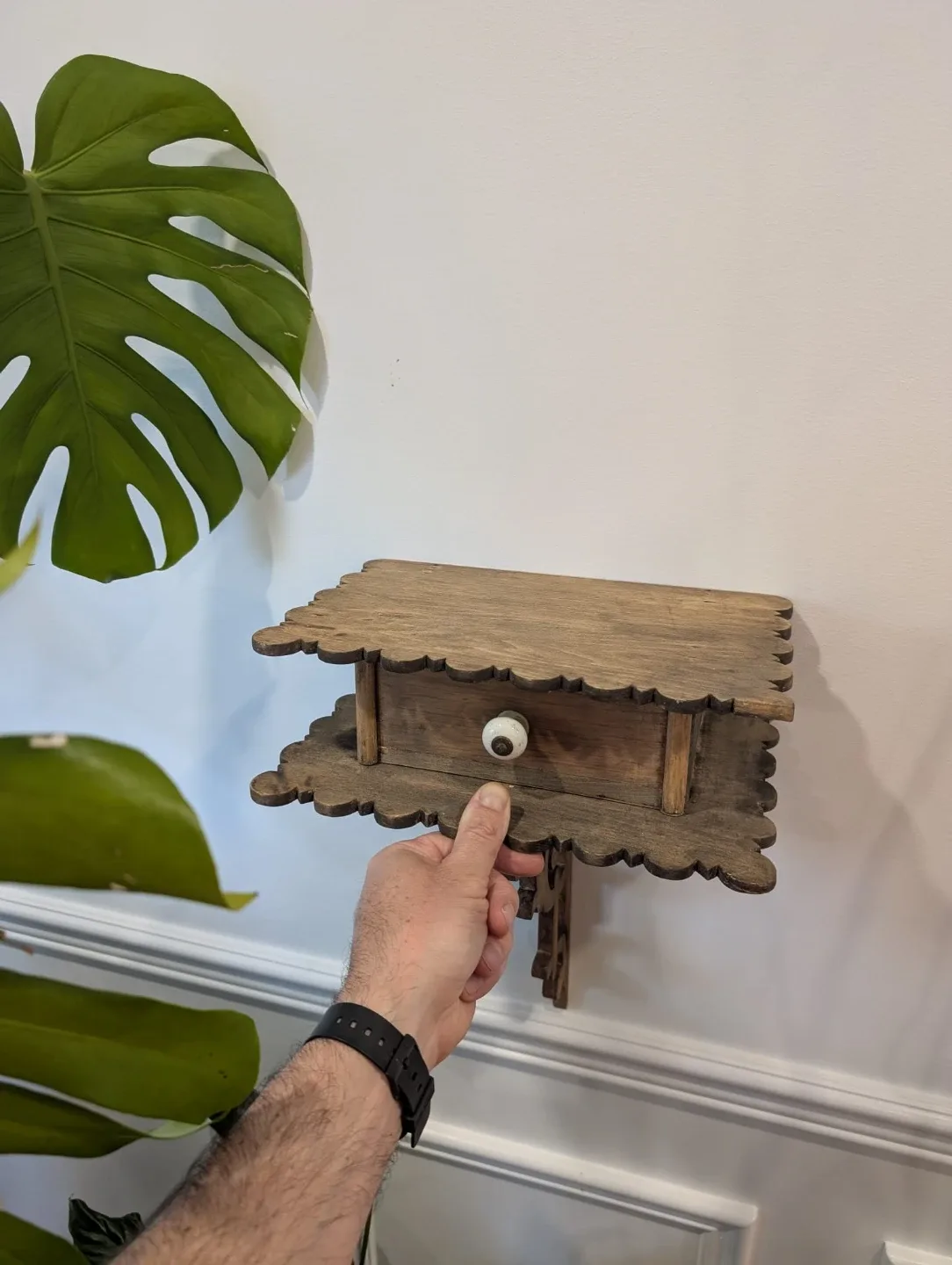 Vintage Wooden Wall Shelf with Drawer - photo 3