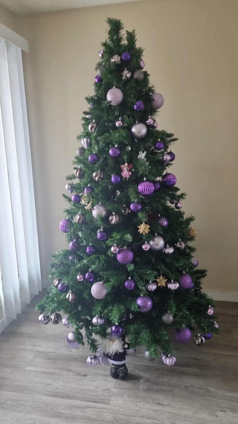 Artificial Christmas Tree with Purple and Silver Ornaments