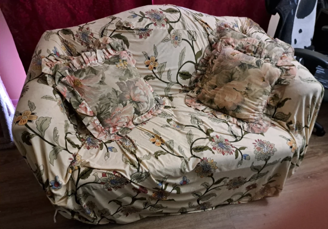 Couch with Floral Slipcover