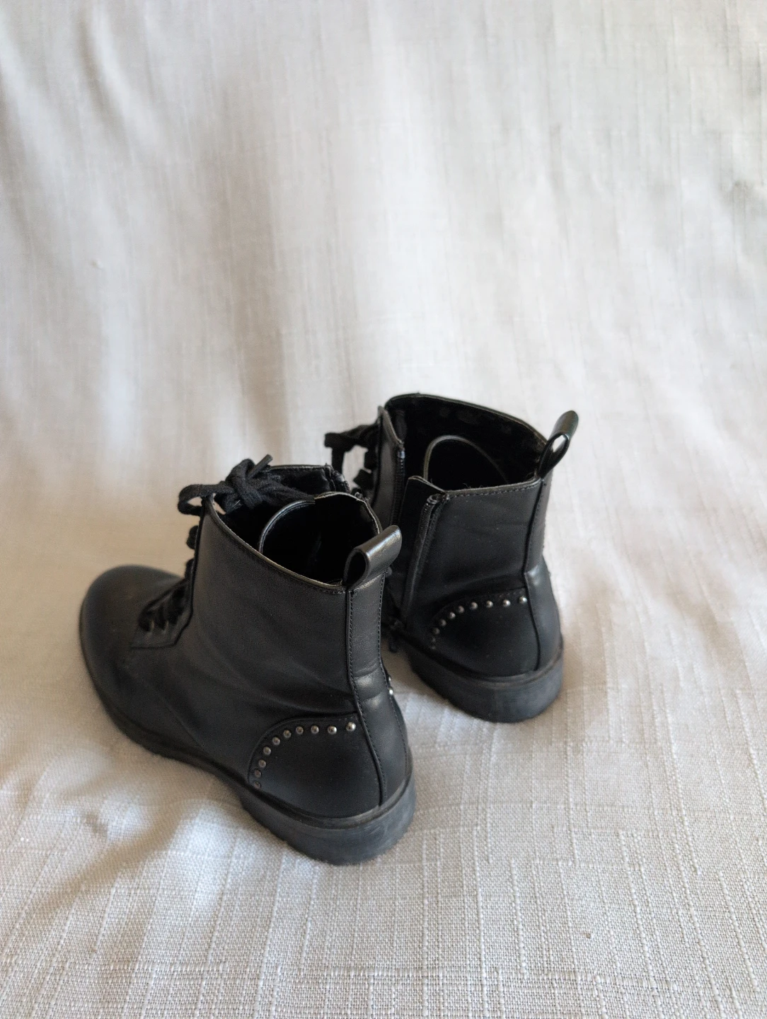 2x Black Faux Leather Combat Boots - photo 3