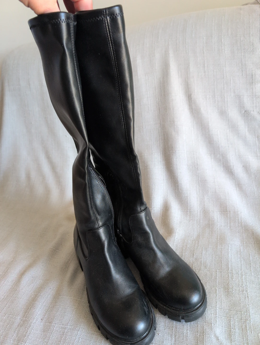 2x Black Faux Leather Combat Boots - photo 5