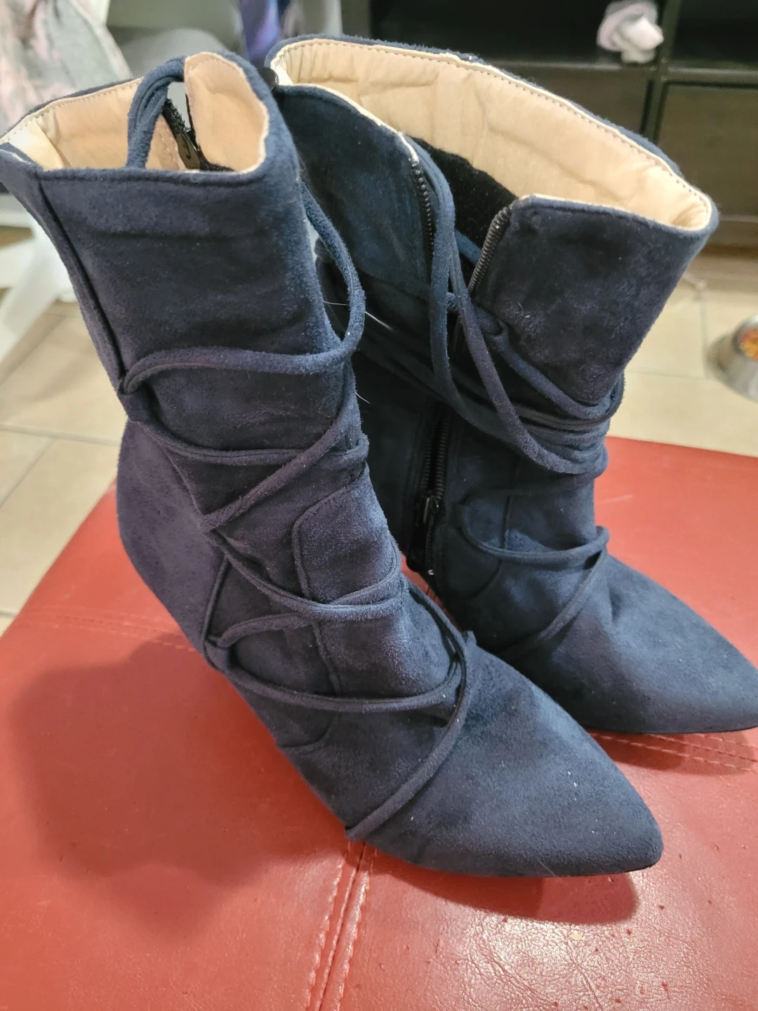 Navy Blue Suede Ankle Boots - Size 38 - photo 3