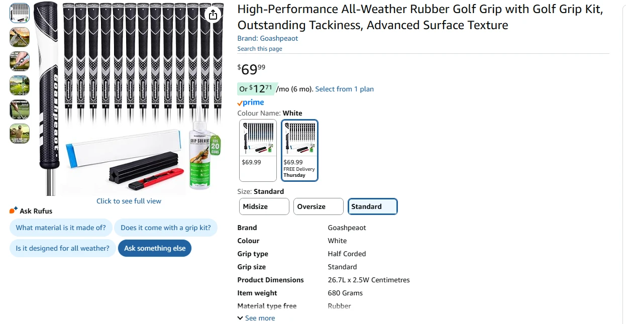 High-Performance All-Weather Golf Grips (Standard, White) - photo 2