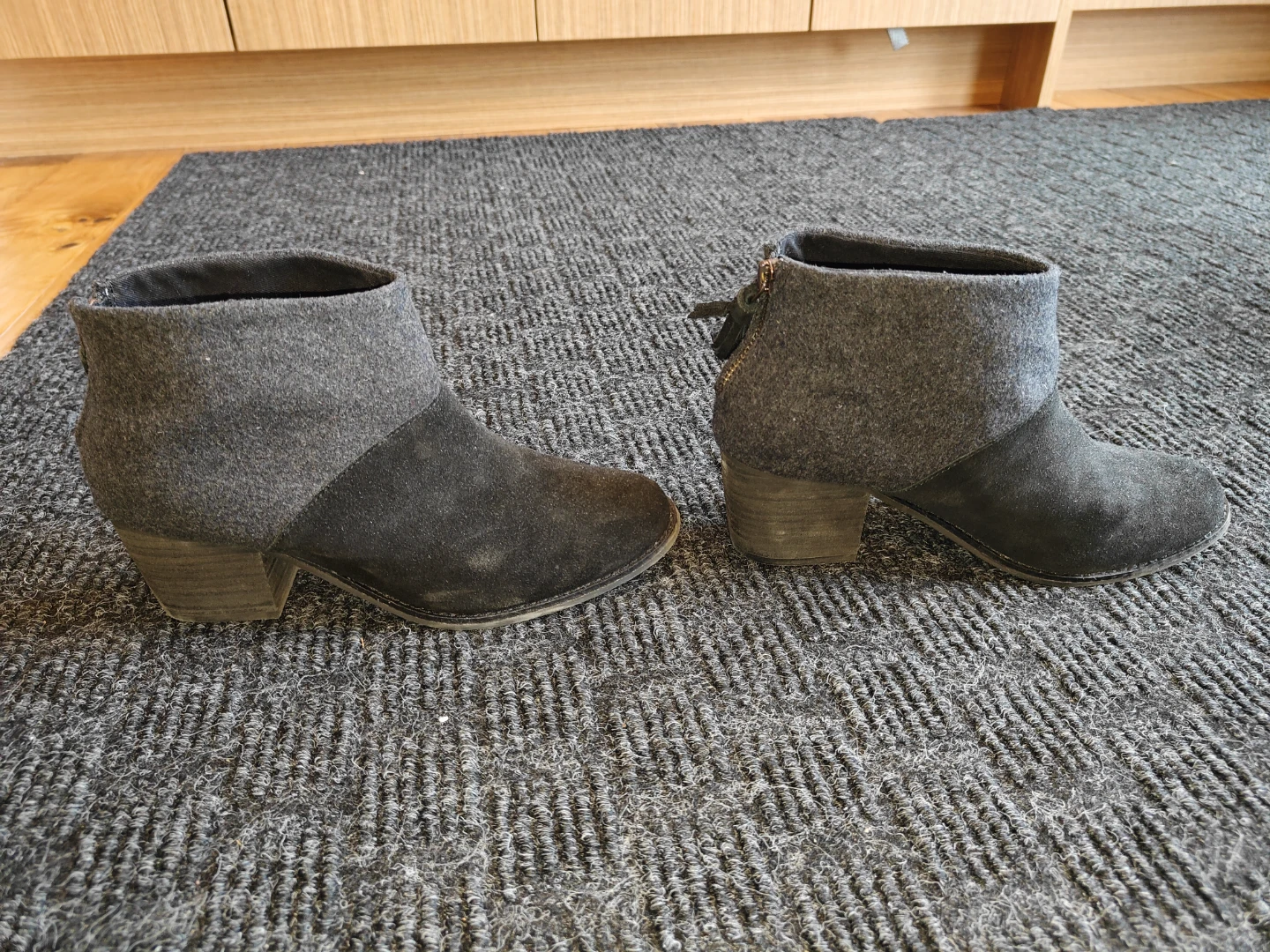 TOMS Deia Black Suede & Grey Wool Block Heel Booties - Size 7.5 - photo 5