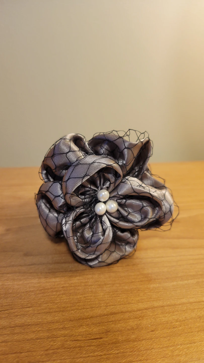 Fabric Flower Claw Clip with Pearls