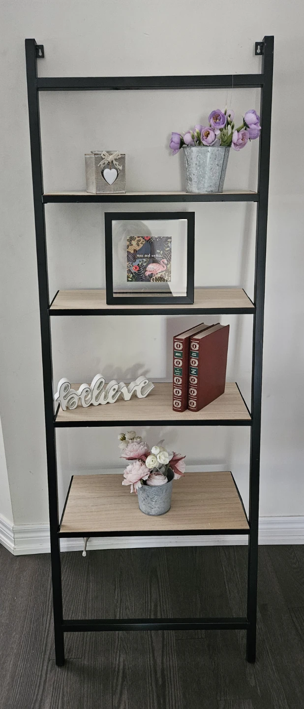 Ladder Bookshelf - Black Metal Frame with Wood Shelves - photo 2