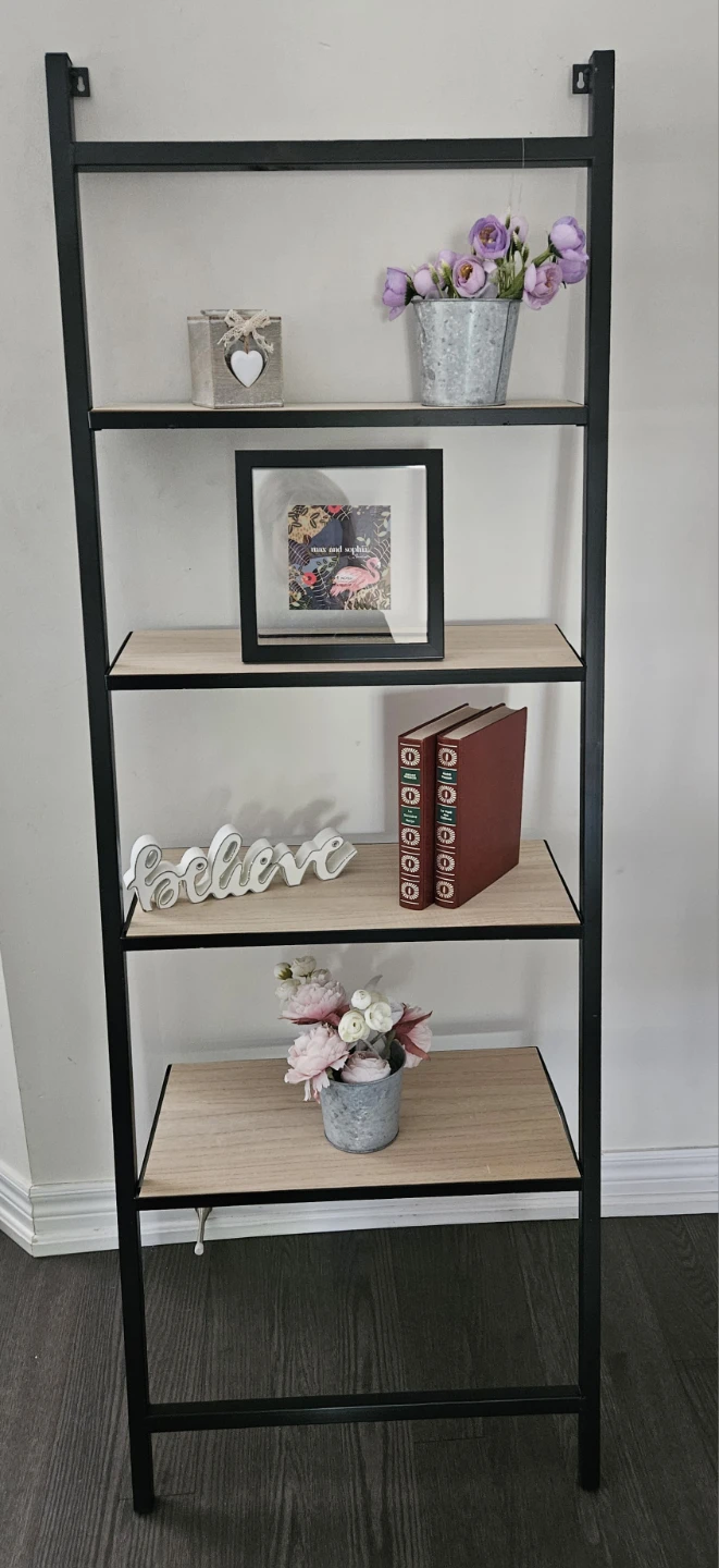 Ladder Bookshelf - Black Metal Frame with Wood Shelves - photo 3