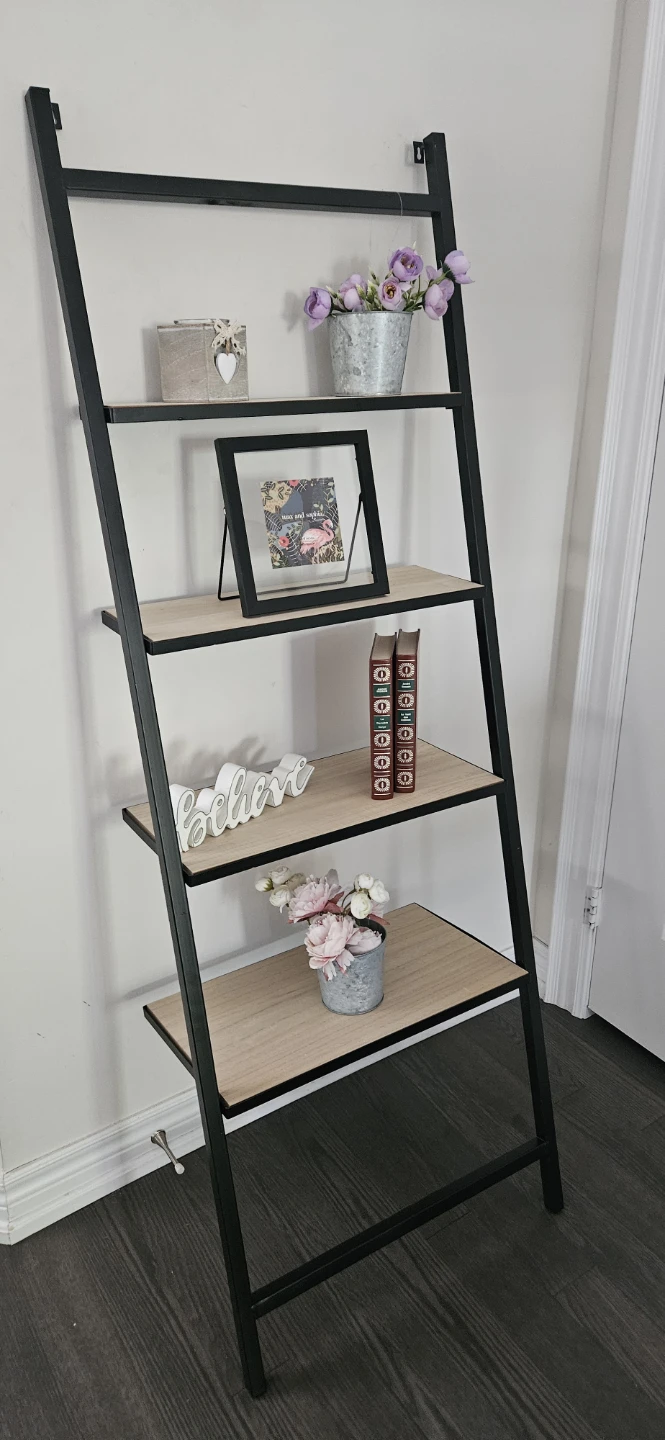 Ladder Bookshelf - Black Metal Frame with Wood Shelves - photo 4