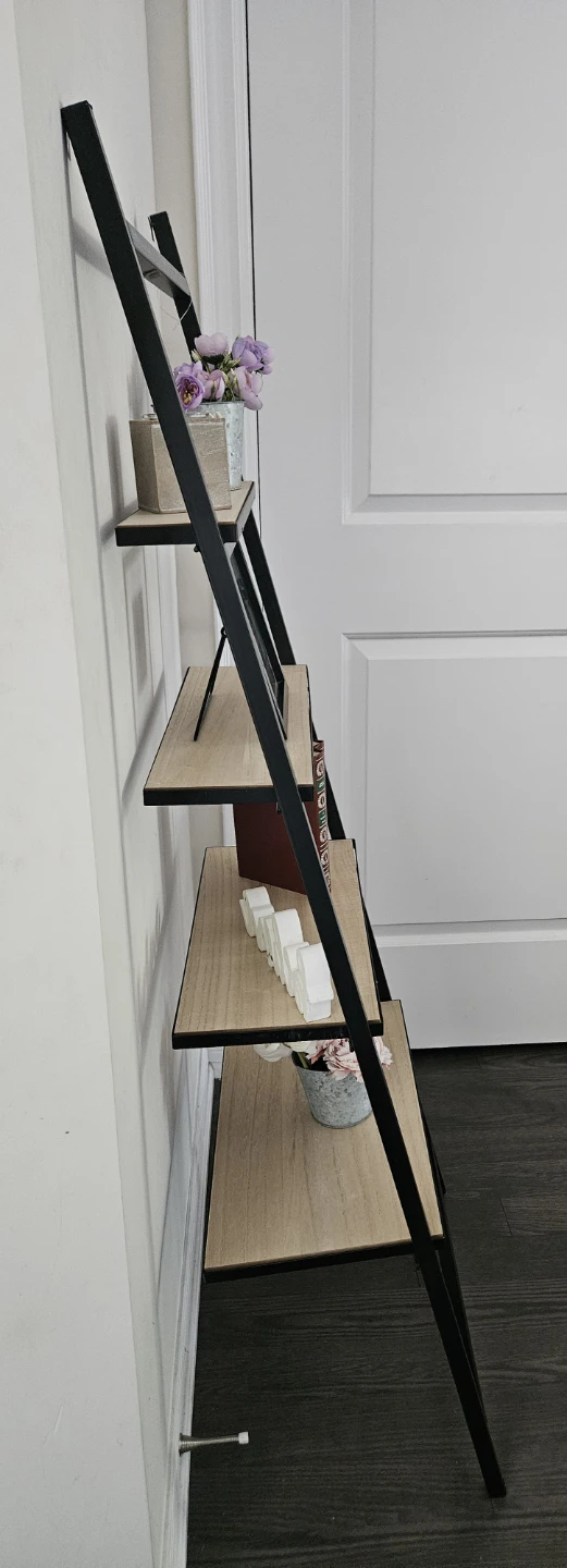 Ladder Bookshelf - Black Metal Frame with Wood Shelves - photo 5