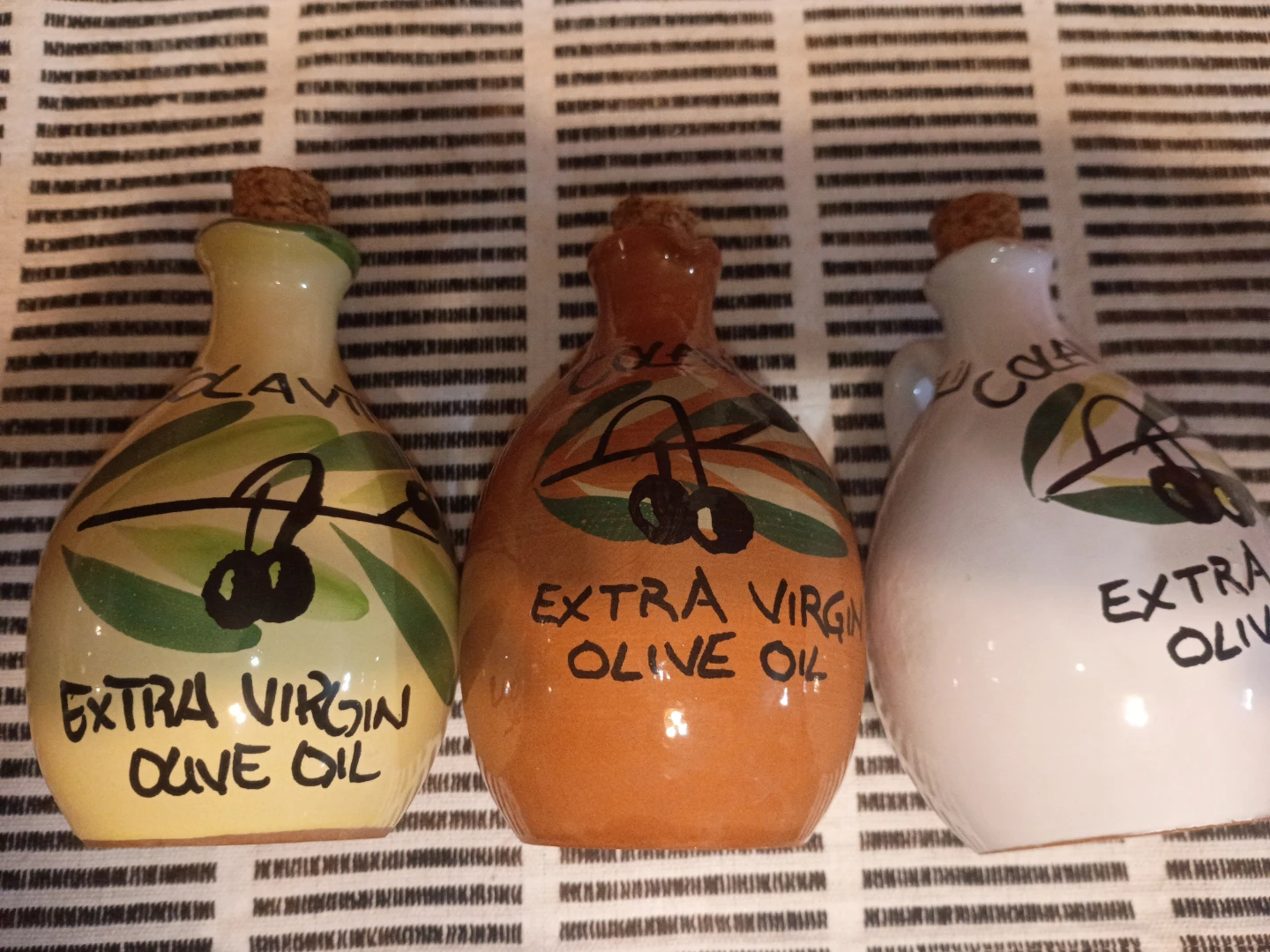 Set of 3 Decorative EVOO Ceramic Bottles with Cork