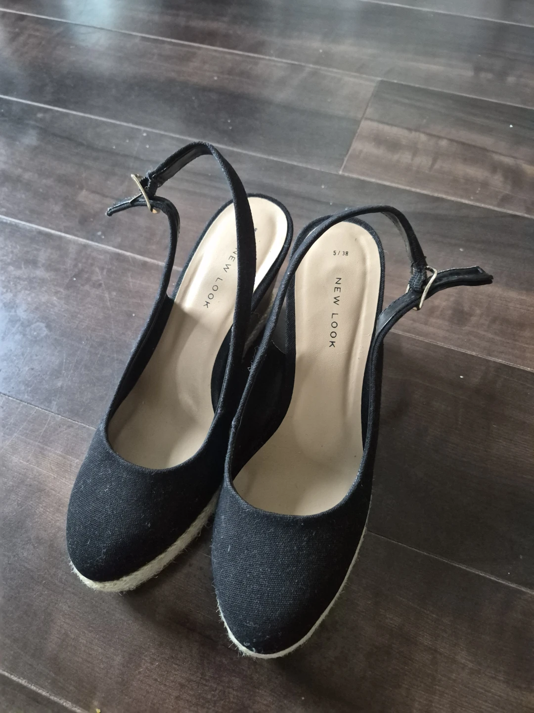 New Look Black Wedge Espadrille Heels Size 8 - photo 3