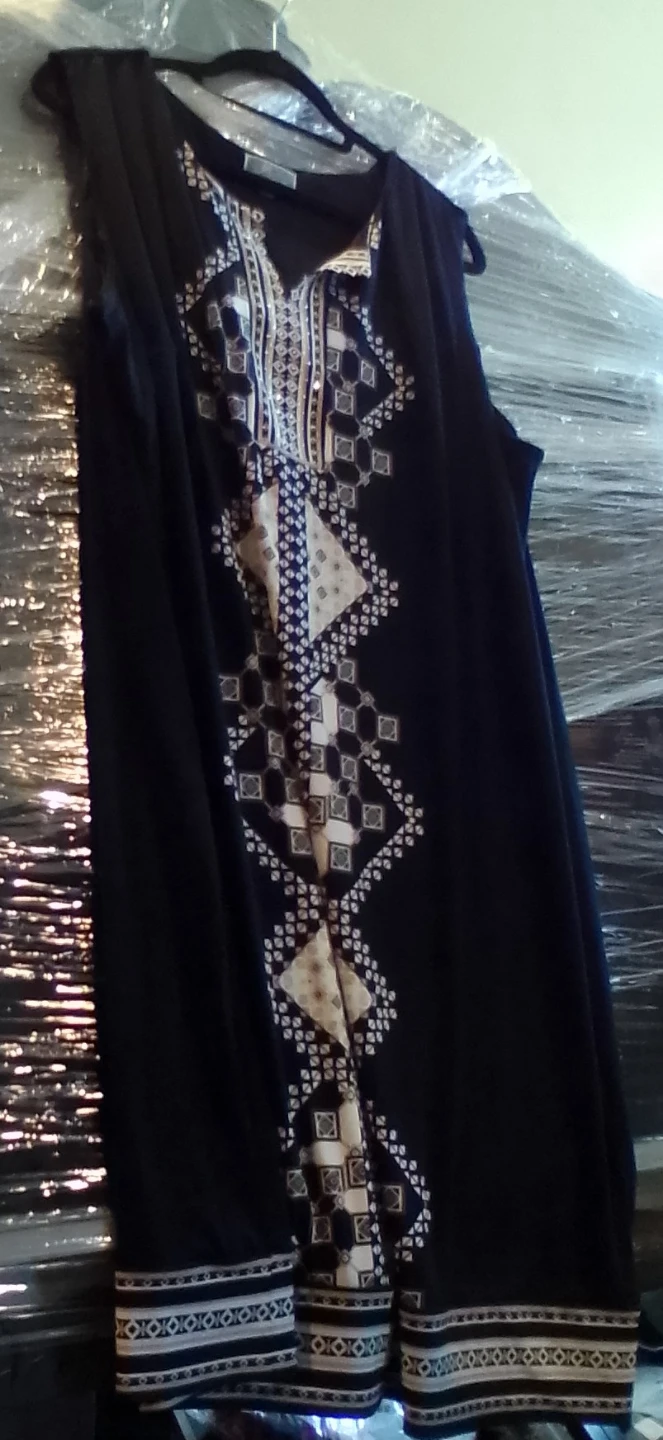 Black Sleeveless Dress with Geometric Print