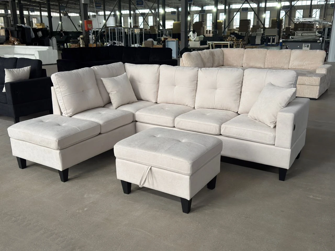 Grey Sectional Sofa with Ottoman