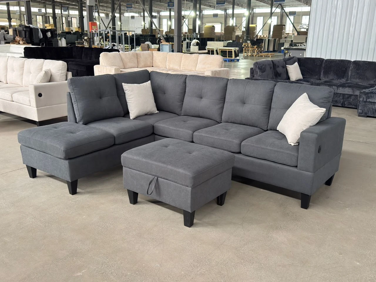 Grey Sectional Sofa with Ottoman - photo 2