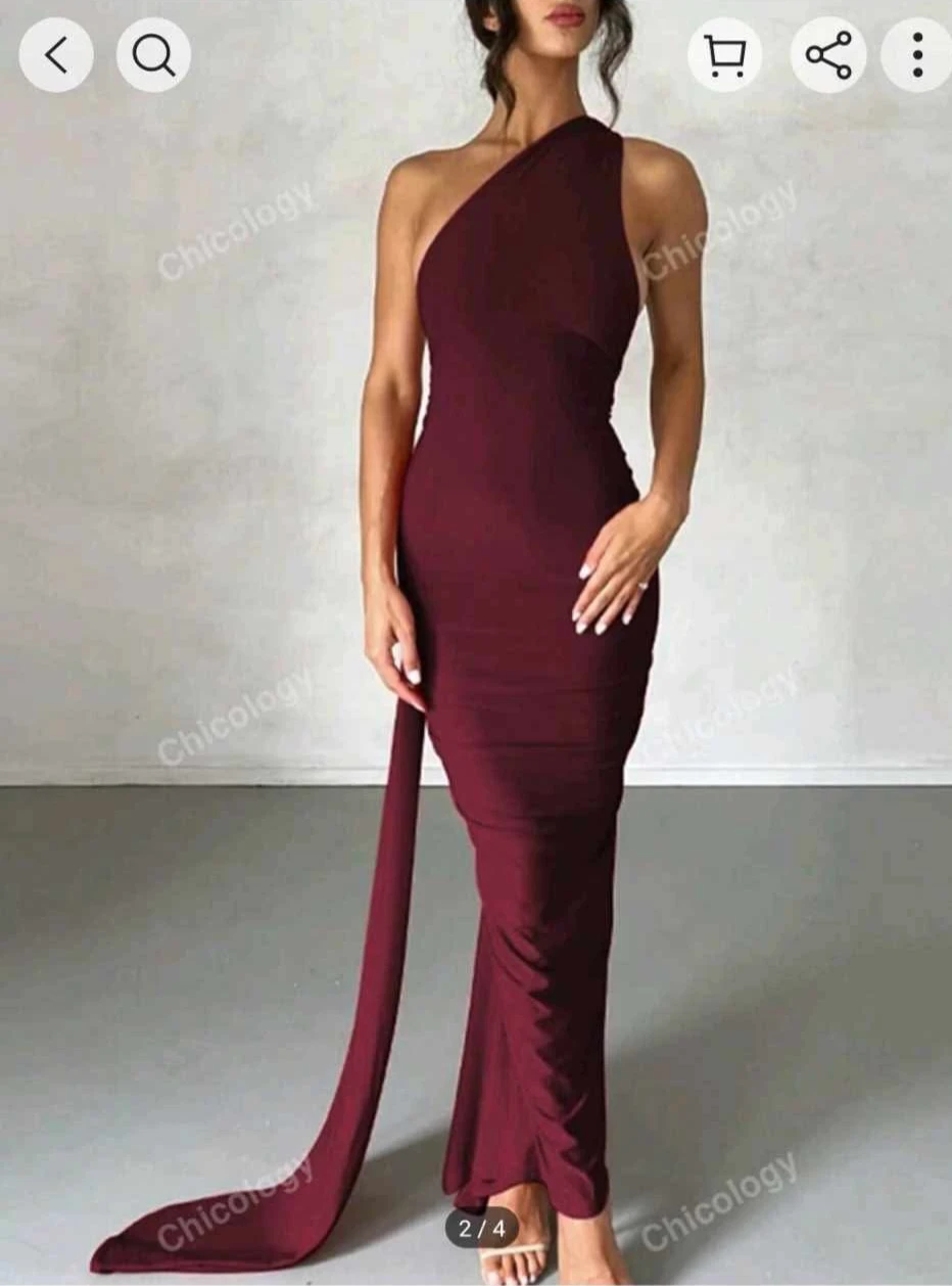 Draped Backless One Shoulder Burgundy  Dress